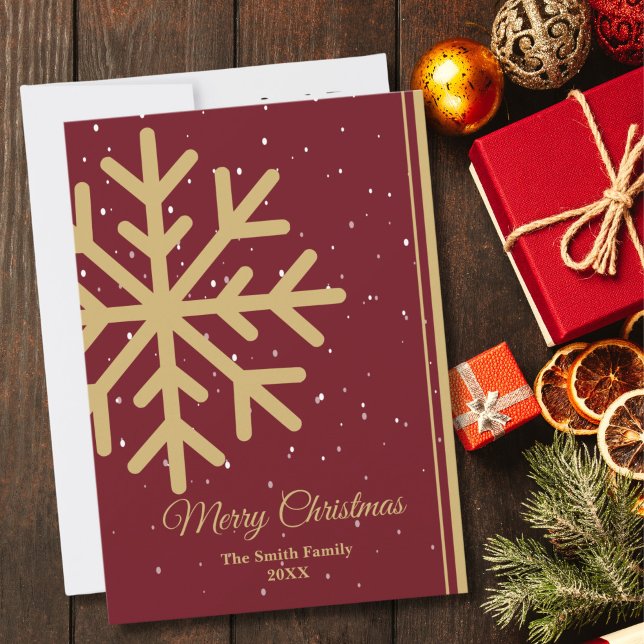 Elegant Red Merry Christmas Snowflake Flat Holiday Card (Creator Uploaded)