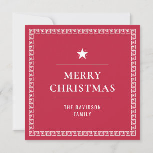 Elegant Red Merry Christmas Stylish Greek Meander Holiday Card