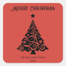 Elegant Red Merry Christmas Tree Holiday Gift 