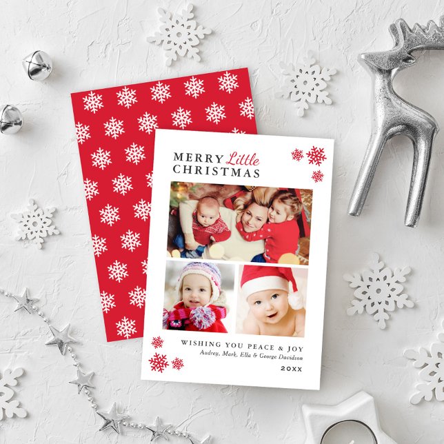 Elegant Red Merry Little Christmas Photo Collage Holiday Card (Creator Uploaded)
