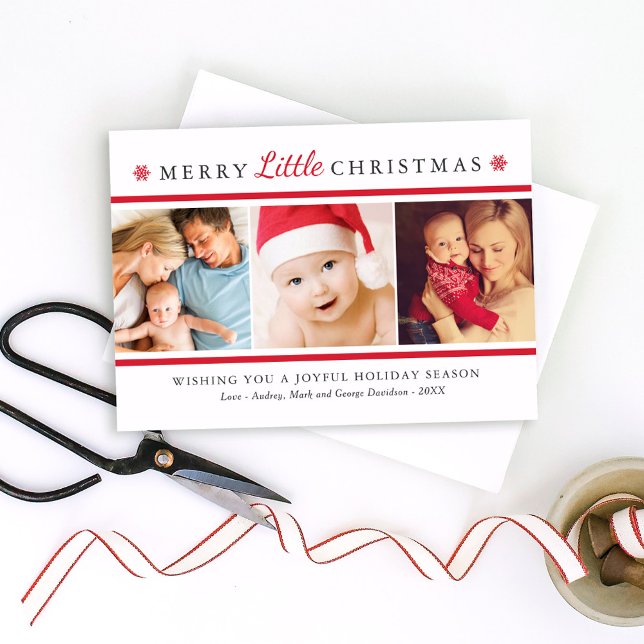 Elegant Red Merry Little Christmas Photo Collage Holiday Card (Creator Uploaded)