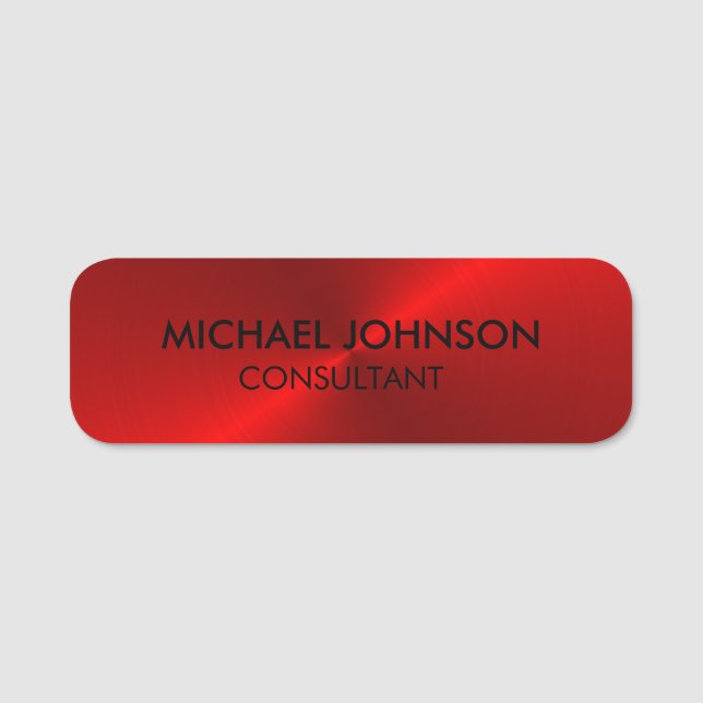 Elegant Red Metallic Professional Business  Name Tag (Front)