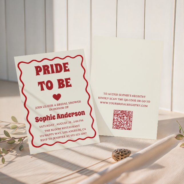 Elegant Red Minimalist Bridal Shower with QR Code  Invitation (Creator Uploaded)