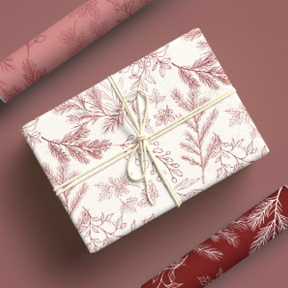 Elegant Red Monochrome Rustic Winter Botanicals Wrapping Paper Sheet