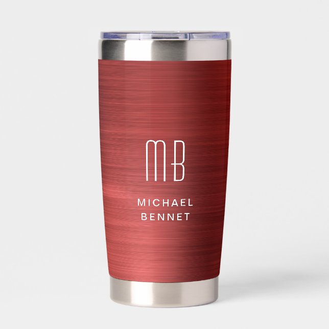 Elegant Red Monogram Insulated Tumbler (Front)