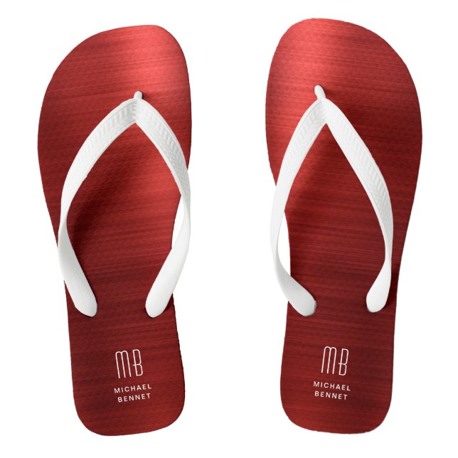 Elegant Red Monogram Thongs (Footbed)