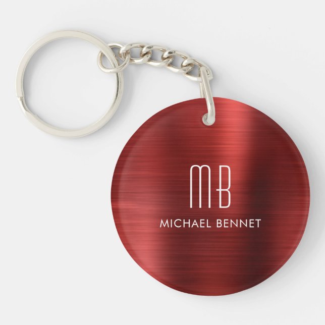 Elegant Red Monogrammed Key Ring (Front)