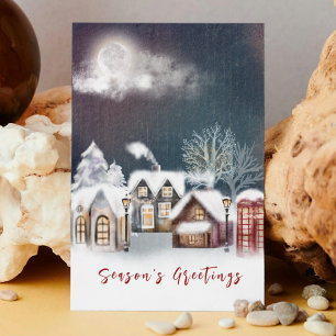 Elegant Red Navy Nordic Merry Christmas Village Holiday Card