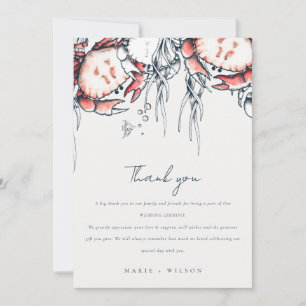 Elegant Red Navy Underwater Crab Nautical Wedding Thank You Card