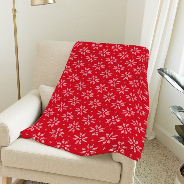 Elegant Red Nordic Snowflake Holiday Fleece Blanket (Creator Uploaded)