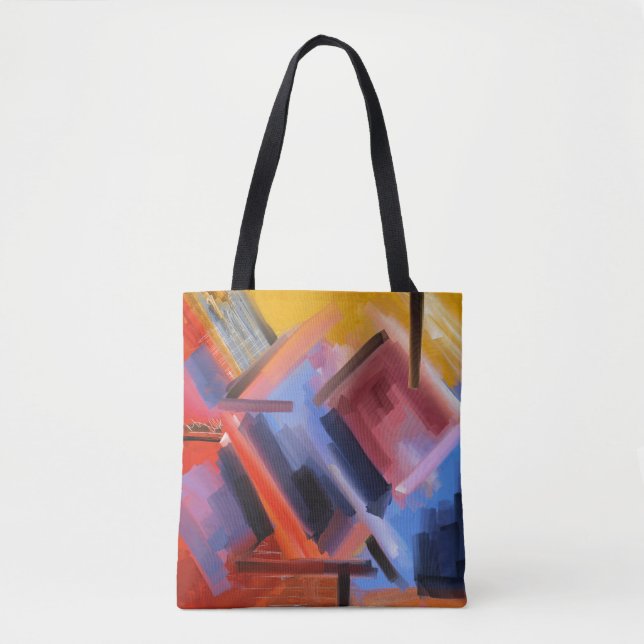 Elegant Red Orange Black Pink Blue Abstract Art Tote Bag (Front)