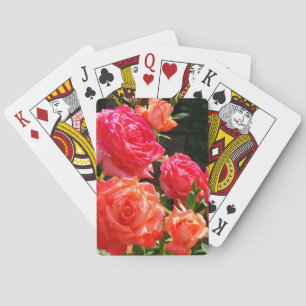 Elegant red orange coral roses rose garden playing cards