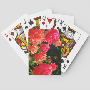 Elegant red orange coral roses rose garden playing cards