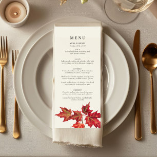 Elegant Red Orange Fall Leaves Wedding Menu