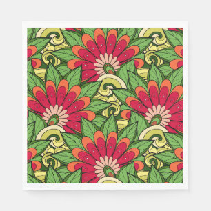 Elegant Red Orange Green Flowers And Swirl Floral Napkin