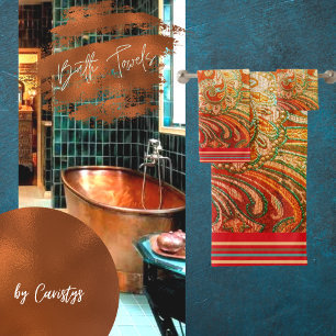 Elegant Red Orange Yellow Brocade Bath Towel Set