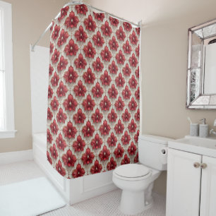 Elegant Red Orchid Pattern With Pearl Beads Shower Curtain