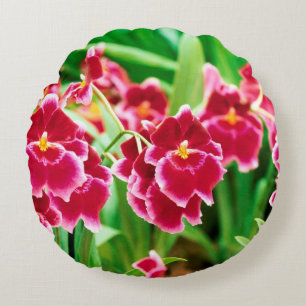 Elegant Red Orchid Round Cushion