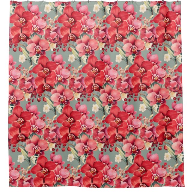 Elegant Red Orchids Shower Curtain (Front)