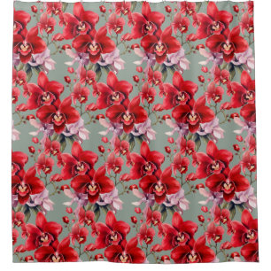 Elegant Red Orchids Shower Curtain