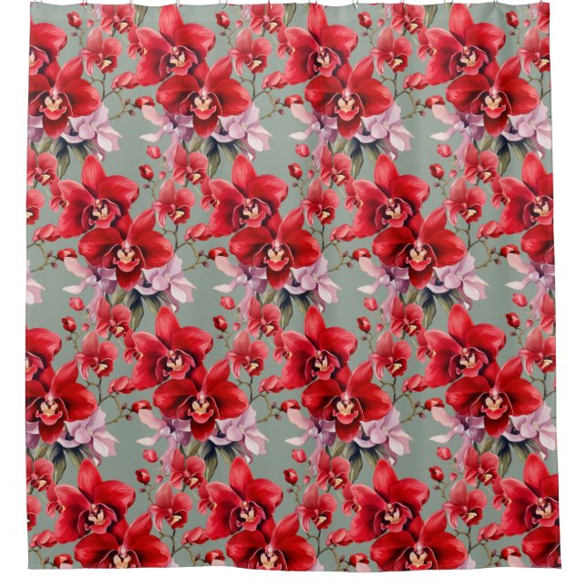 Elegant Red Orchids Shower Curtain (Front)
