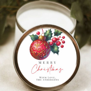 Elegant Red Ornament Christmas Classic Round Sticker