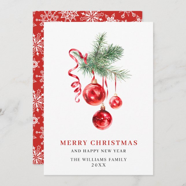Elegant Red Ornament Merry Christmas Greeting Holiday Card (Front/Back)