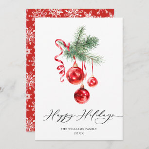 Elegant Red Ornament Merry Christmas Greeting Holiday Card