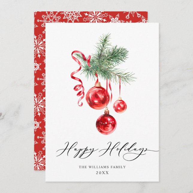 Elegant Red Ornament Merry Christmas Greeting Holiday Card (Front/Back)