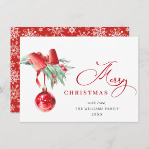 Elegant Red Ornament Merry Christmas Greeting Holiday Card