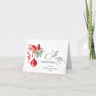 Elegant Red Ornament Merry Christmas Greeting Holiday Card