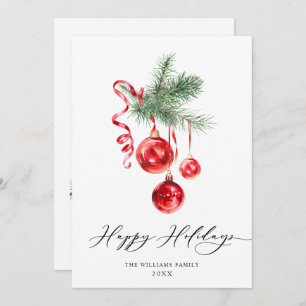 Elegant Red Ornament Merry Christmas Greeting Holiday Card