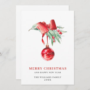 Elegant Red Ornament Merry Christmas Greeting Holiday Card