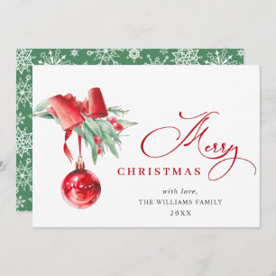 Elegant Red Ornament Merry Christmas Greeting Holiday Card