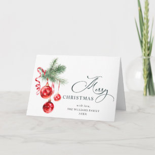 Elegant Red Ornament Merry Christmas Greeting Holiday Card