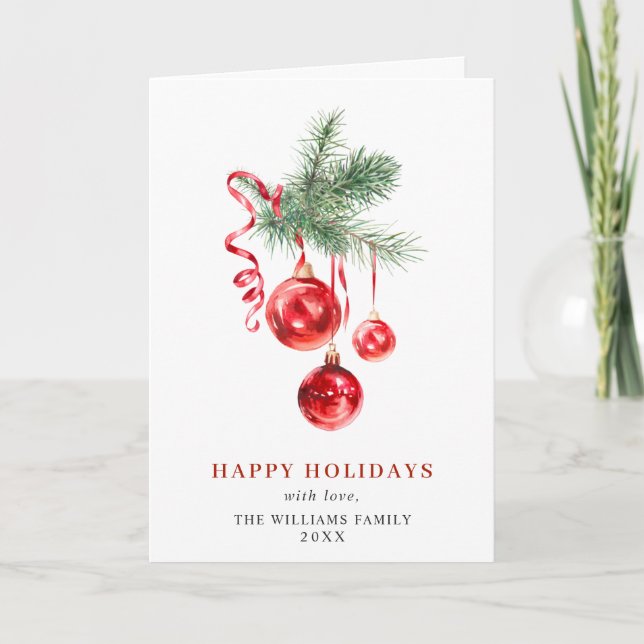 Elegant Red Ornament Merry Christmas Greeting Holiday Card (Front)
