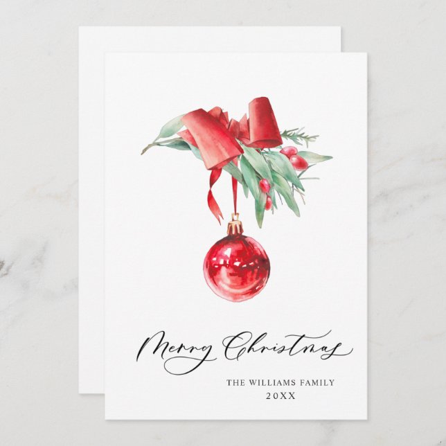 Elegant Red Ornament Merry Christmas Greeting Holiday Card (Front/Back)