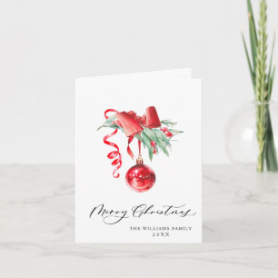 Elegant Red Ornament Merry Christmas Greeting Holiday Card