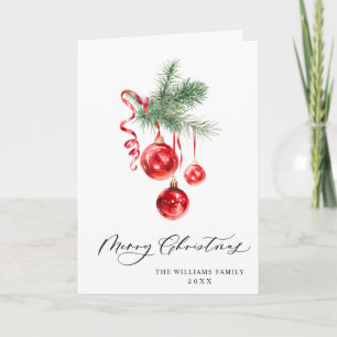 Elegant Red Ornament Merry Christmas Greeting Holiday Card