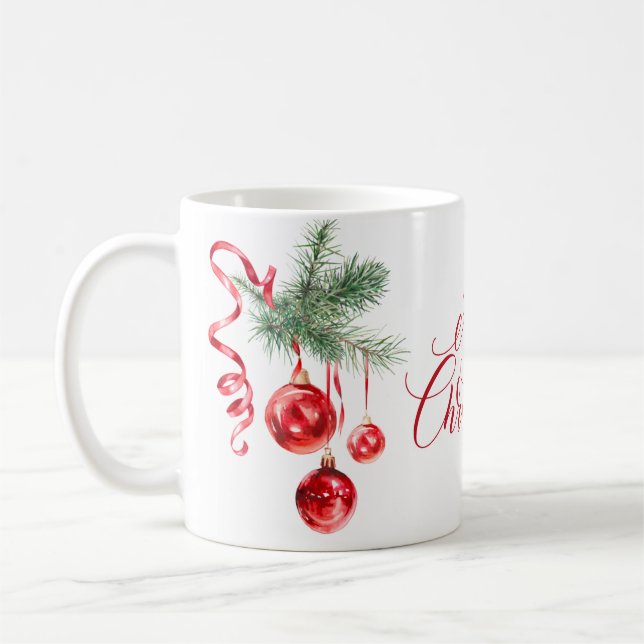 Elegant Red Ornament Merry Christmas Holiday Coffee Mug (Left)