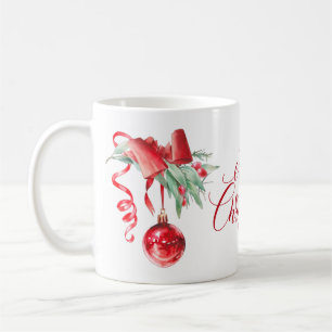 Elegant Red Ornament Merry Christmas Holiday Coffee Mug