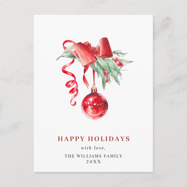 Elegant Red Ornament Merry Christmas Holiday Postcard (Front)