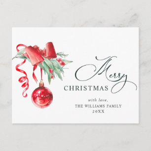 Elegant Red Ornament Merry Christmas Holiday Postcard