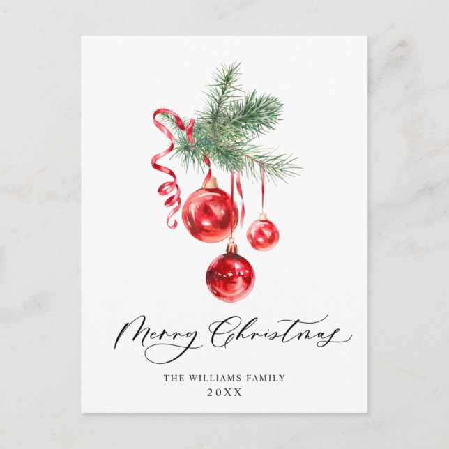 Elegant Red Ornament Merry Christmas Holiday Postcard (Front)