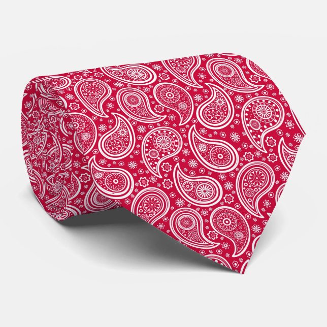 Elegant red paisley pattern tie (Rolled)