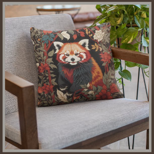 Elegant Red Panda William Morris Inspired Floral Cushion