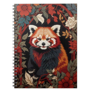 Elegant Red Panda William Morris Inspired Floral Notebook
