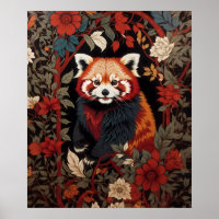 Elegant Red Panda William Morris Inspired Floral