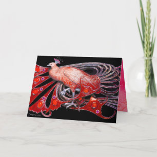 ELEGANT RED PEACOCK WITH GEM STONES HOLIDAY CARD