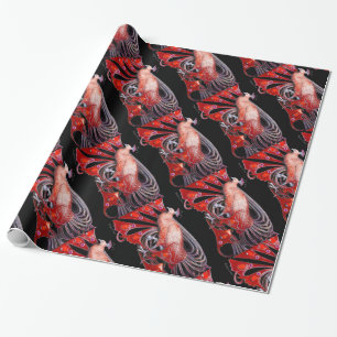 ELEGANT RED PEACOCK WITH GEM STONES WRAPPING PAPER